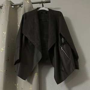 Grey faux leather handkerchief open jacket